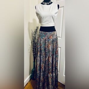 NATURAL LIFE A-Line Maxi Skirt Blue Red Pleated